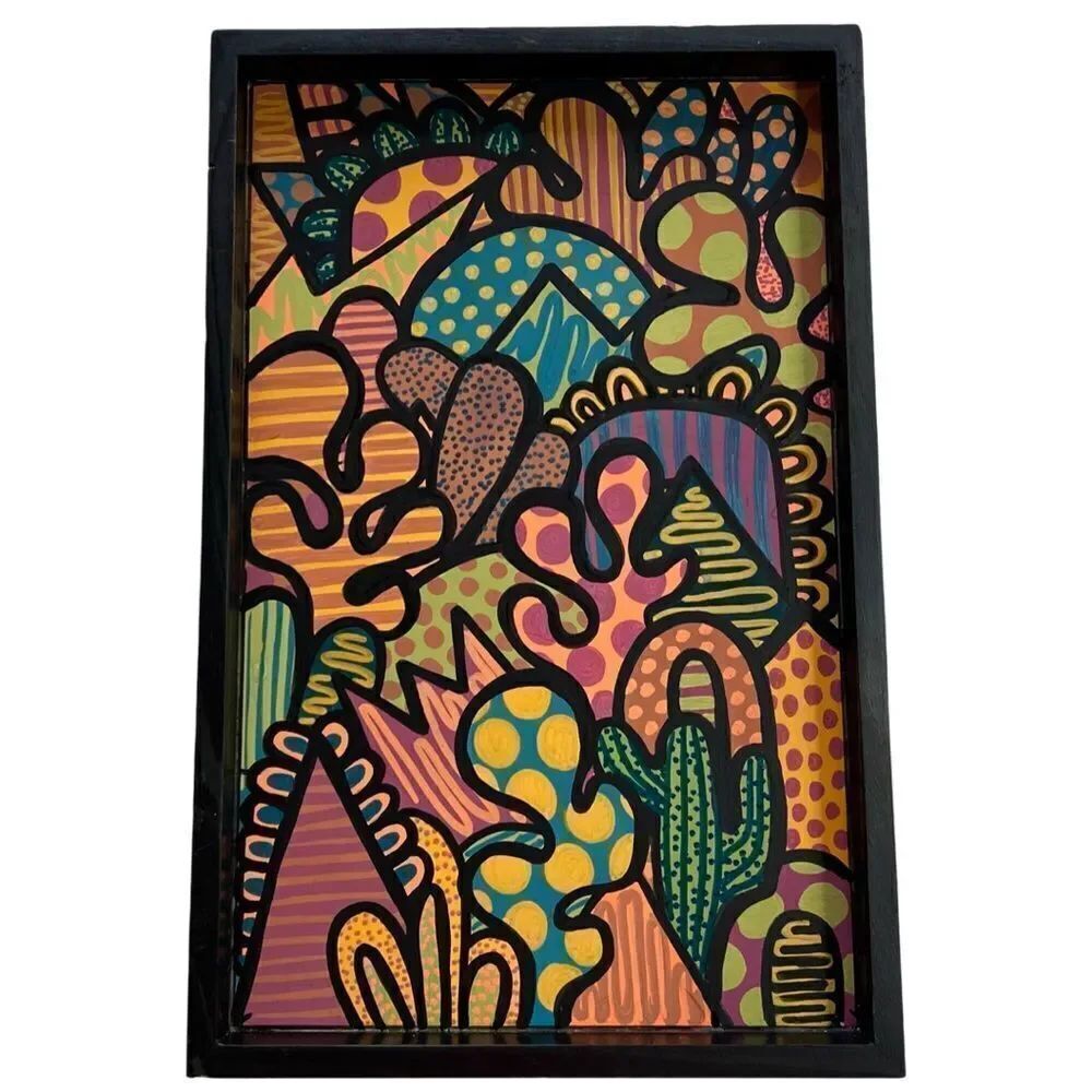 Funky & Bold One of a Kind Custom Hand Painted Abstract Framed Wooden Wall Art